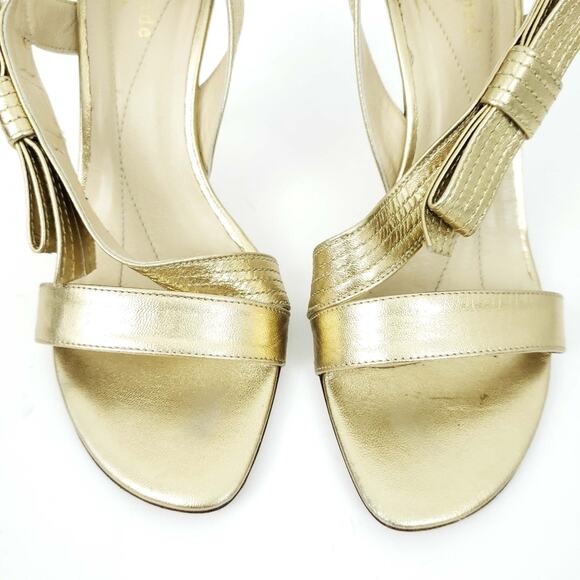 Kate Spade Gold Bow Heels Slingback Heels 7M Open Toe, Metallic, Formal, Wedding - Picture 3 of 11